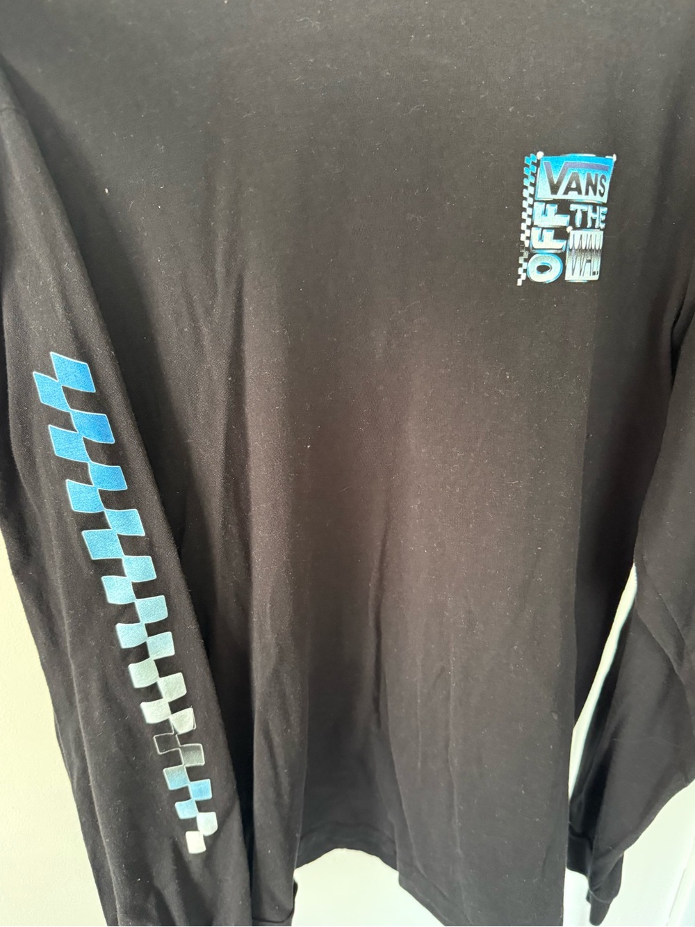 Vans Black Long Sleeve Shirt with Blue Checker Graphics